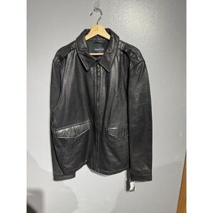MENS Nautica Black Genuine Leather Jacket  NWT 100% COTTON  VINTAGE